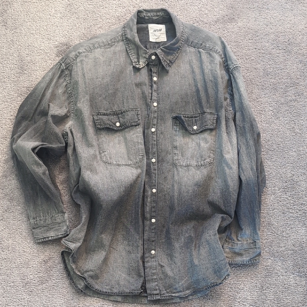 Aerie Oversized Gray Denim Shirt Women Size M